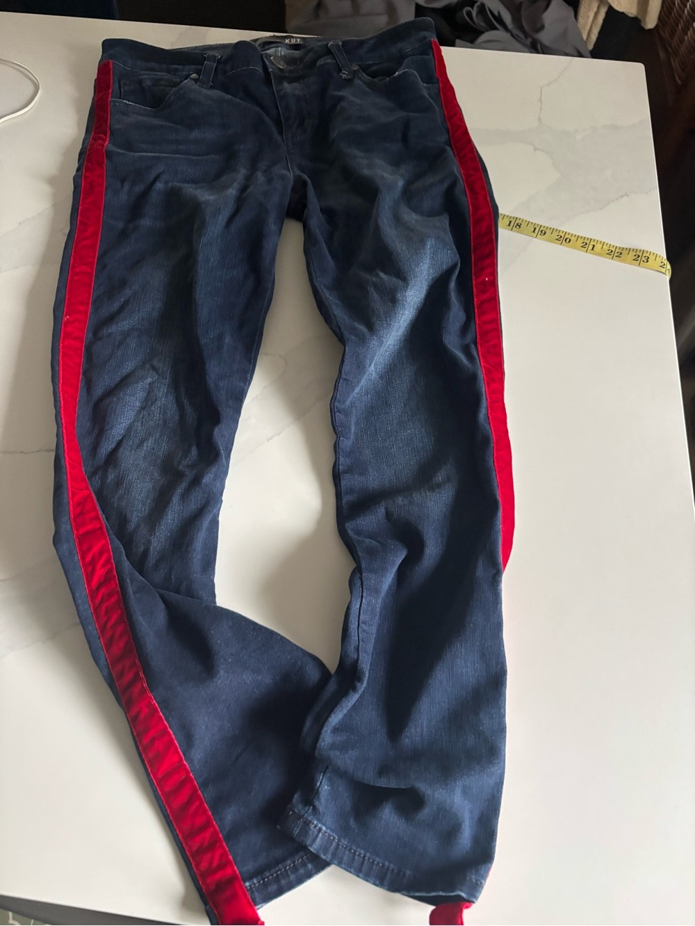 Kut from the Kloth Navy Jeans with Red Side Stripe